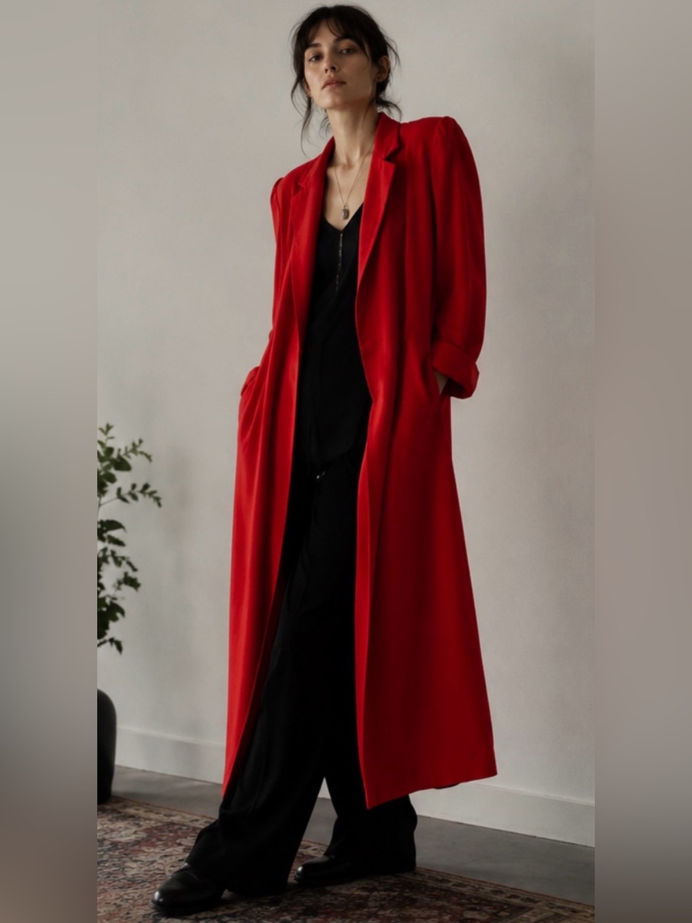 Vintage Yohji Yamamoto Red Wool Duster Coat | Made in Japan | Avant-Garde